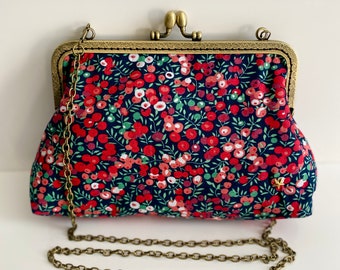 Handbag Henriette clasp retro metal fabric Liberty Wiltshire red