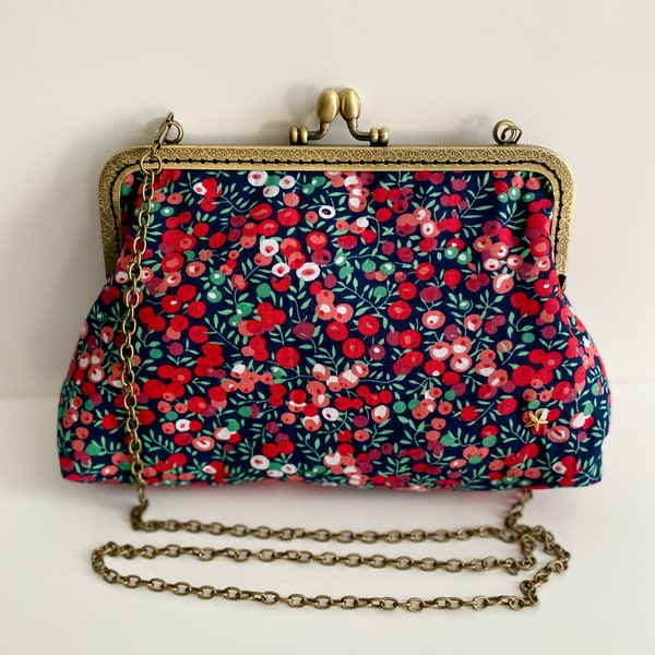 Sac à main Henriette fermoir rétro métal tissu Liberty Wiltshire rouge