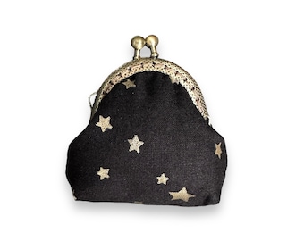 Porte-monnaie Mini Henriette - tissus étoiles doré sur fond noir, fermoir métal