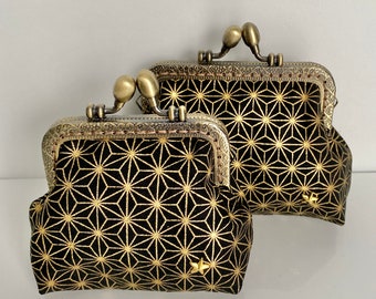 Henriette purse - black and gold Japanese Asanoha fabric, metal clasp