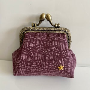 Porte-monnaie Henriette - tissu Japonais Komon violet et pointillés beige, fermoir métal