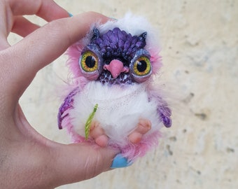 Owl ART Doll miniature clay Fantasy animal toy Cute owl collectible artist doll