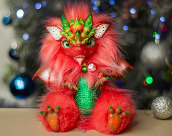 Pitaya Dragon Art Doll: A Handcrafted Fur Dragon in Tropical Fruit Style, a Bright Fur Fantasy Creature - Limited Edition
