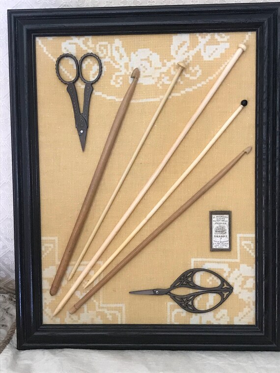 Vintage Knitting Needles and Crochet Hooks with Repro Scissors Etsy
