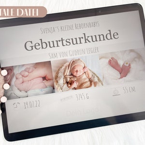 Geboorteakte "minimalistisch met symbolen" | Digitale versie | A5-formaat | voor Reborner | Supplement voor de doosopening van Rebornbabys