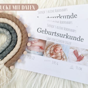 Geburtsurkunde "minimalistisch mit Symbolen" | Gedruckt MIT Daten | A5-Format | für Reborner | Beilage für das Boxopening von Rebornbabys