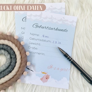 Geburtsurkunde "Klapperstorch" | Gedruckt OHNE Daten | A5-Format | für Reborner | Beilage für das Boxopening von Rebornbabys