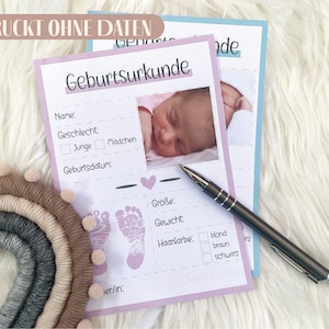Geburtsurkunde "Steckbrief" | Gedruckt OHNE Daten | A5-Format | für Reborner | Beilage für das Boxopening von Rebornbabys