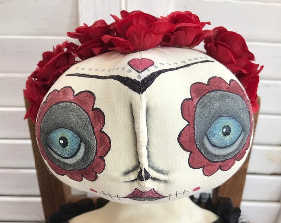 Primitive Day of the Dead, Sugar Skull Doll,Primitive Folk Art Doll, Folk Art Doll, Art Doll, Day of the Dead, Primitive Home Decor