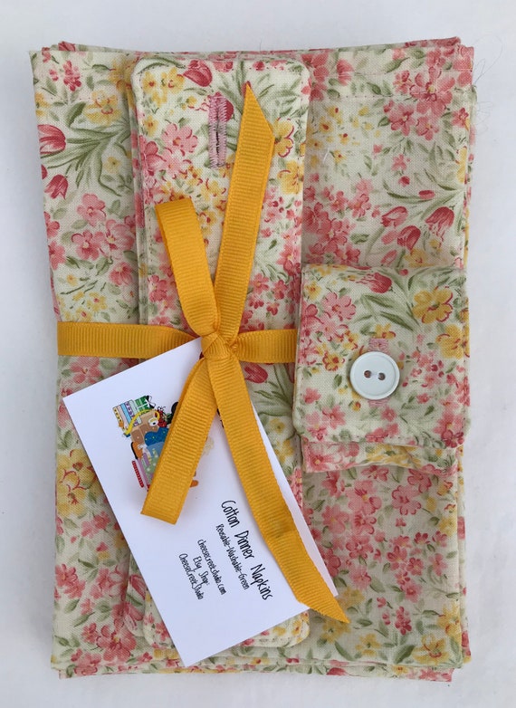Large Cloth Cotton Napkins, Reusable Cloth Napkins, Set of 4 Cotton Napkins & Matching Napkin Rings. Table Linens, Table Decor, eco-friendly