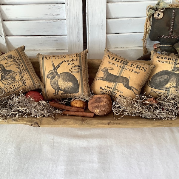 Set of Four Primitive Farmhouse Pillow Tucks, Rabbit Bowl Fillers, Farmhouse Bunny Tucks, Bowl Filler Centerpiece, Rustic Decor, Home Decor