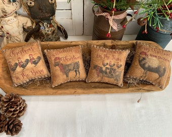 Set of 4 Primitive Pillow Tucks, Farmhouse Christmas Pillow Tucks, Bowl Fillers, Christmas Tuck, Primitive Home Decor, Farmhouse Home Decor