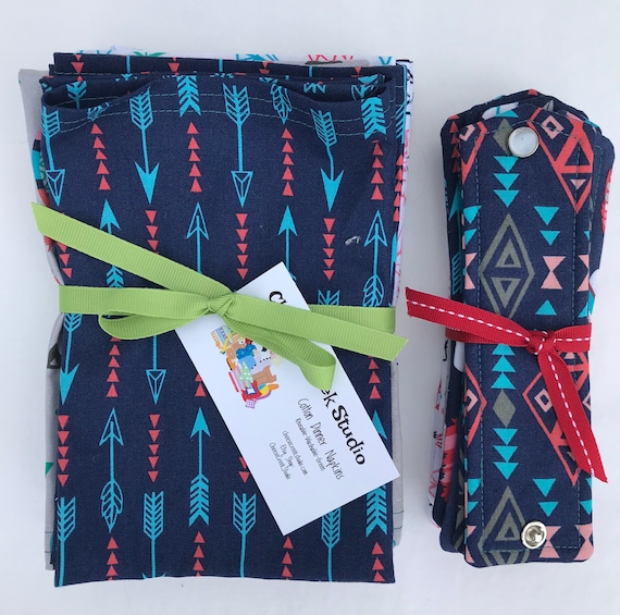 Large Cloth Cotton Napkins, Reusable Cloth Napkins, Set of Ten Cotton Napkins, Southwestern Design