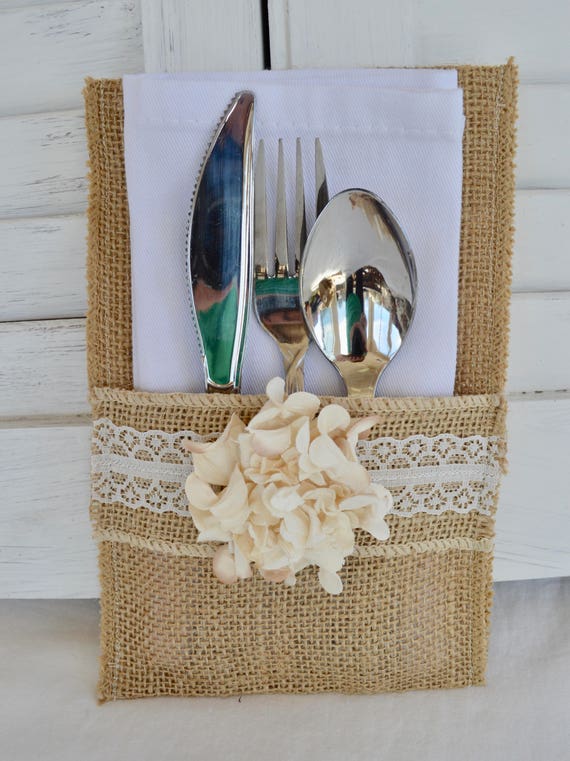 Set of 8 Rustic Country Burlap Silverware Flatware Cutlery Holders Burlap Wedding Flatware Holders Rustic Country Wedding Table Decor