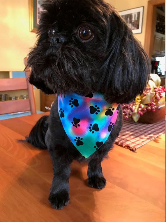 Red paw prints and dog print christmas bandana for dogs and cats slide onover the collar