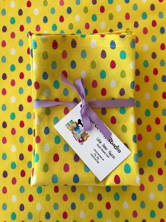 Large Cloth Cotton Napkins, Reusable Cloth Napkins, Set of Eight Cotton EASTER Dinner Napkins, Multi-Color Egg Print Napkins, Easter Decor
