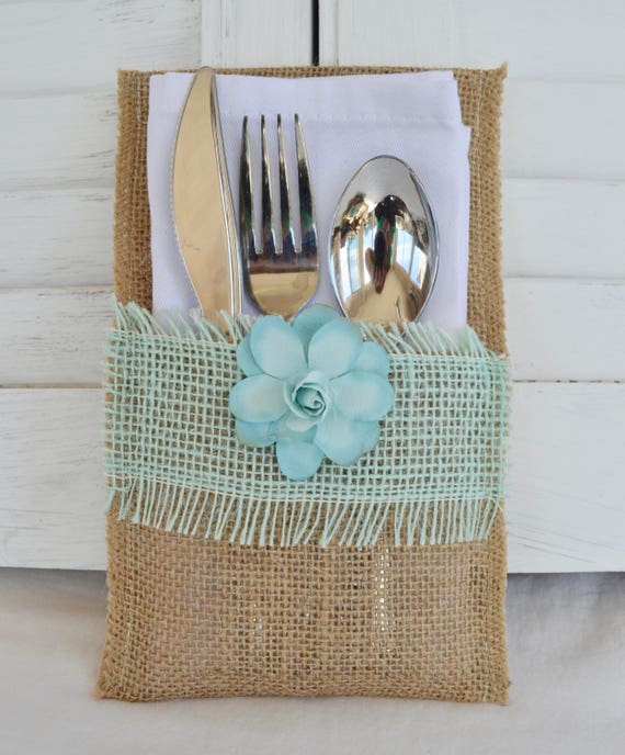 Set of 8 Rustic Country Burlap Silverware Flatware Cutlery Holders Burlap Wedding Flatware Holders Rustic Country Wedding Table Decor