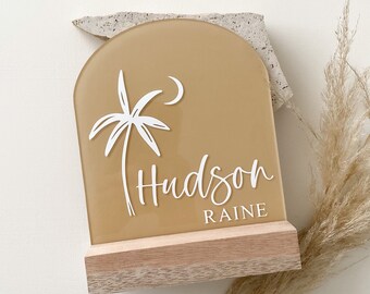 Arch Acrylic Name Sign | Personalised Plaque | Palm Tree name sign  | Custom Name Sign | Baby Photo Prop | Boho Kids Name Plaque
