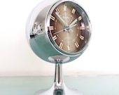 Space Age RHYTHM Retro Vintage ALARM CLOCK 51129 Top Fully Chrome Pedestal Japan Space Age Clock. Offered With a One Years Guarantee