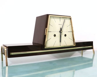HERMLE Mantel Top Clock Vintage 1962 ICONIC! High Gloss 3 Bar 8 days 3 Bar Chime Restored & Serviced Germany One Year Guarantee! Mid Century