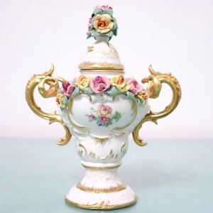 Boîte à bonbons vintage Allemagne Friedrich Wilhelm Wessel DRESDE / Vase à couvercle / Bonbonière / Porcelaine 100 % AUTHENTIQUE des années 1960 Signé Marqué