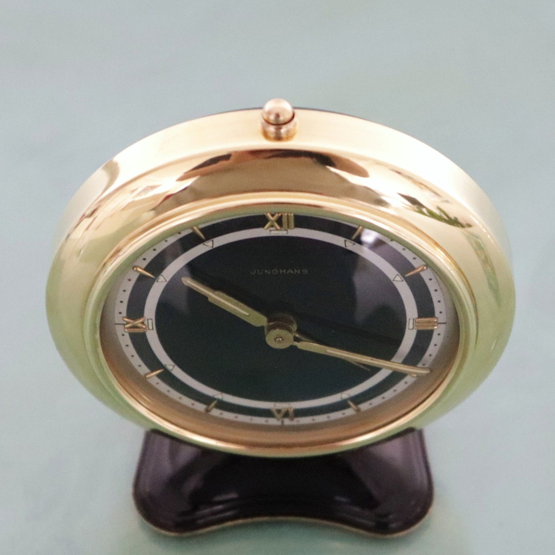 JUNGHANS Mantel Alarm Top Clock Vintage BLACK Dial Brass Etsy