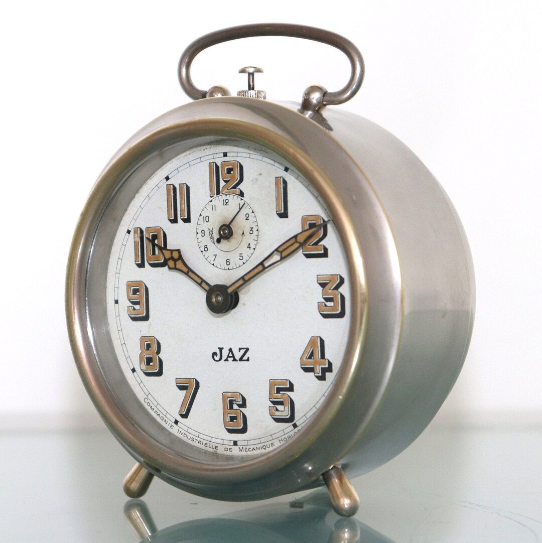 JAZ Mantel Alarm Clock Antique BAUHAUS 1920s Rarity Steel Bell Multiple