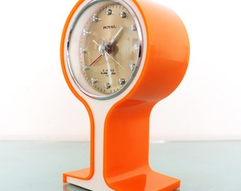 SAMSUNG Royal Alarm Clock Mantel Rare Vintage ORANGE Pedestal Space Age With ORIGINAL Box! Offered with a One Years Guarantee !