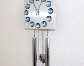 JUNGHANS Vintage Wall Clock BLUE Dial Chrome Space Age LOUDSPEAKER Chime Germany. Offered With a One Years Guarantee !!!