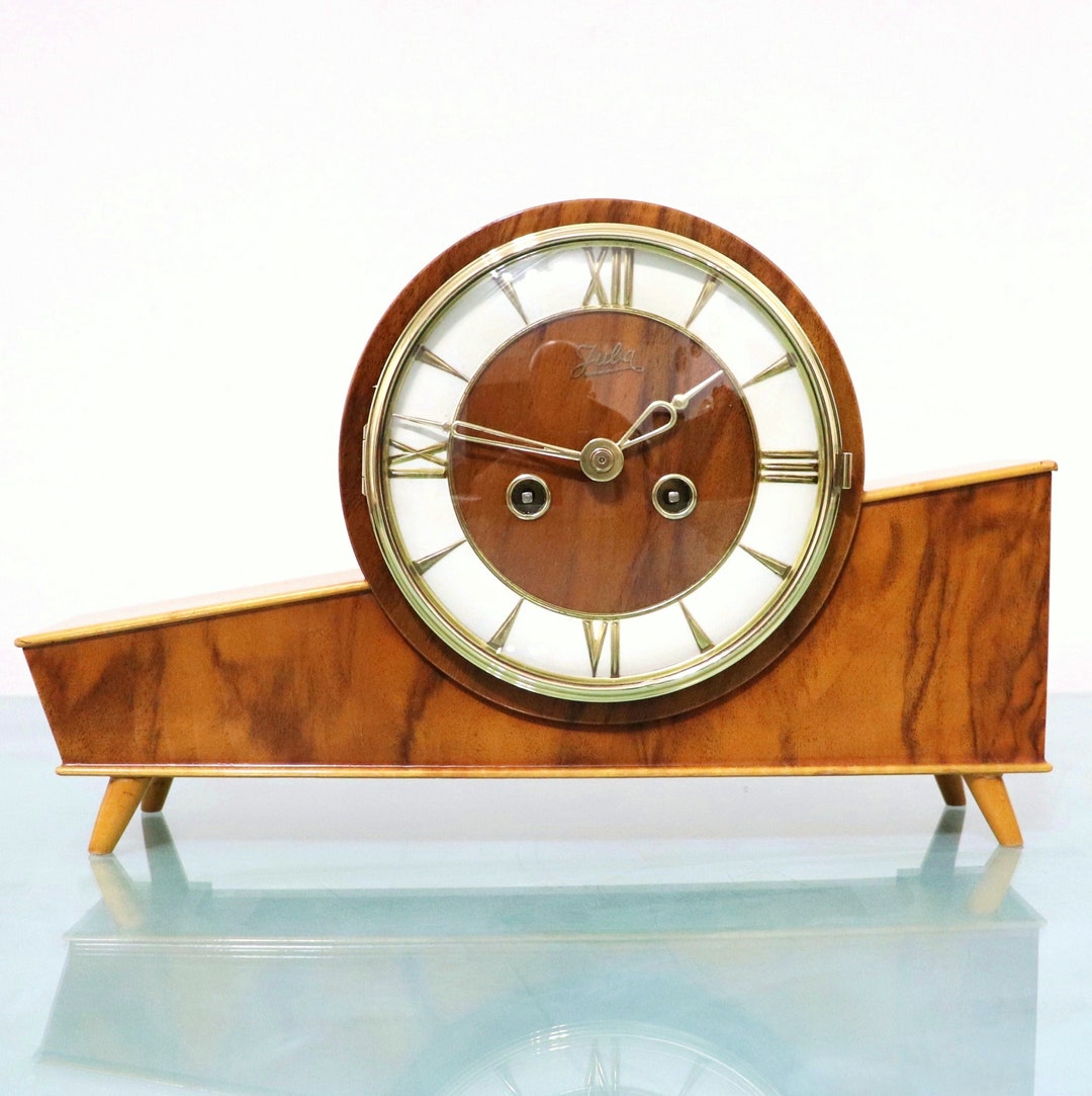 JUBA SCHATZ Mantel Top Clock RARE Model Vintage 3 Bar Chime 1950s High Gloss Multicolour Germany