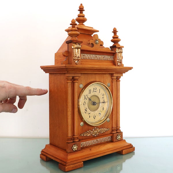 JUNGHANS Alarm Mantel Clock BABY! Antique CASTLE Shaped Clock! 1910s! Germany Restored Clock. Offered With a One Years Guarantee!!