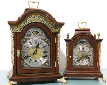 WARMINK Mantel Clock SUPER Condition! Vintage Westminster Chime! Moonphase WALNUT Finish Dutch Germany Serviced Restored One Year Guarantee!