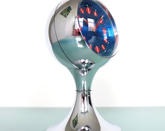 German Alarm CLOCK RETRO Mantel STAIGER Top! Mid Century Chrome Pedestal Vintage