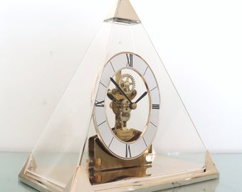 SKELETON Mantel Clock Vintage PYRAMID! Translucent!! Dome Transparent Desk Shelf . Offered With a One Year Guarantee !!!