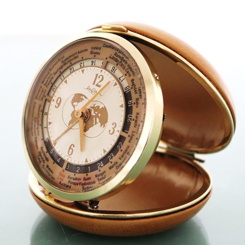 RHYTHM Alarm Clock Vintage WORLD TIME Carriage Travellers Etsy