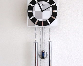 JUNGHANS Vintage Wall Clock SPECIALTY Chrome Space Age Clock LOUDSPEAKER Chime Germany. Offered With a One Years Guarantee !!!