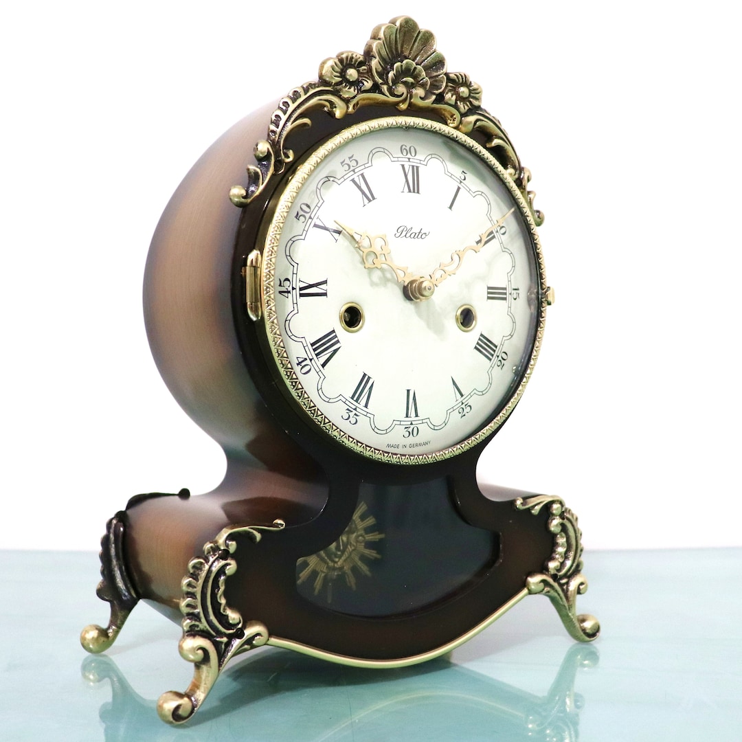 PLATO Mantel Clock Top Condition Vintage BRONZE Features Germany DOUBLE