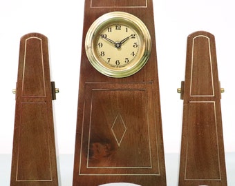 JUNGHANS Antique Mantel Clock Art Deco MATCHING SET! Sidepieces! Baby Mini Copper Inlay! Germany Restored and Serviced One Years Guarantee!!