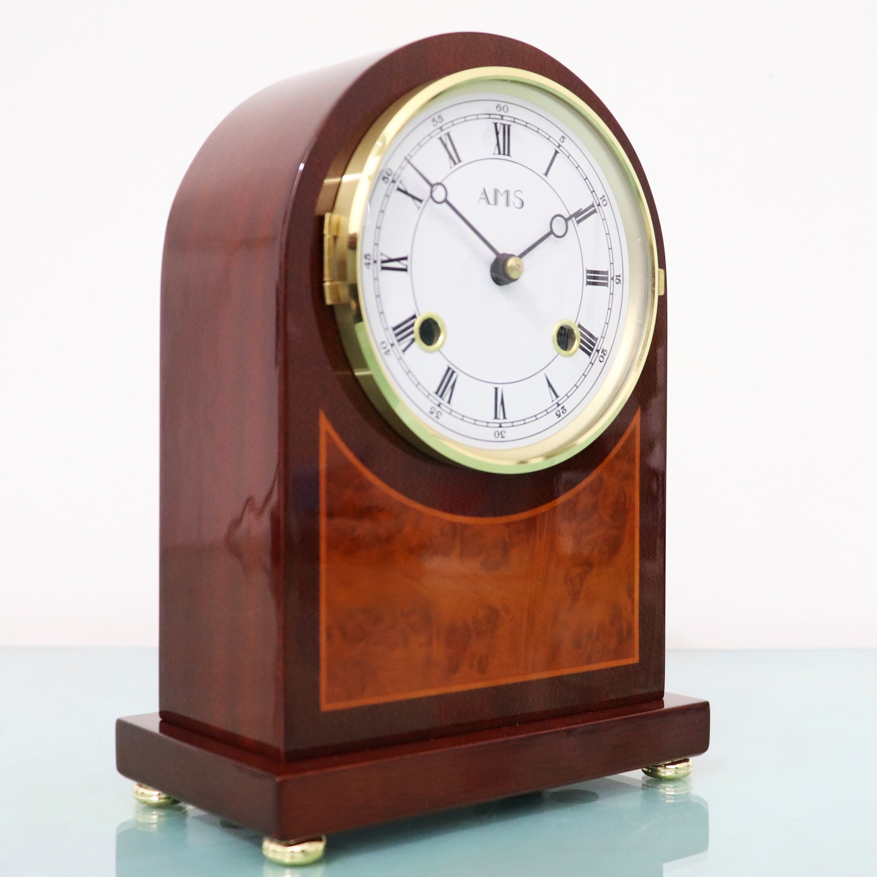 AMS HERMLE Kaminaufsatz Uhr Hochglanz Holz Doppel Glocke GLOCKE