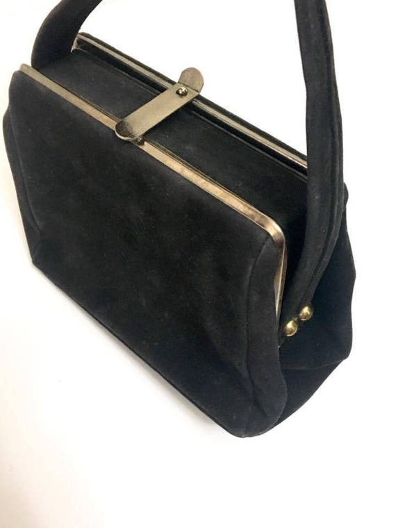 Vintage 50s Black Velvet Box Purse - image 1