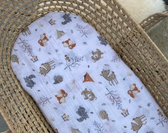 Forest Amimal Muslin Dubbelväv Rostgrå Spjälsängkläder/Neutralt Spjälsängslakan/Mini Spjälsängslakan/Skötbäddsöverdrag/Moses Basket, Minimalistisk