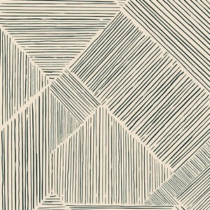 May include: Abstract geometric pattern with black lines on a beige background. The lines create a series of overlapping squares and triangles.