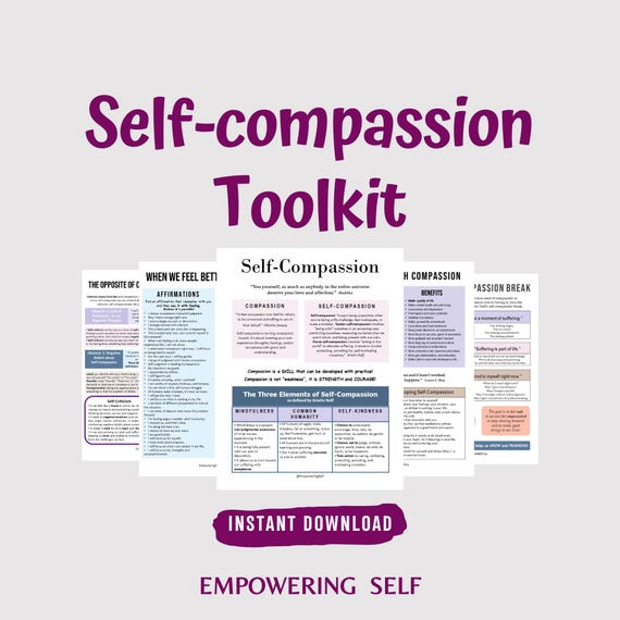 Self-Compassion Worksheets: Mental Health Toolkit, Digital, Affirmations, Coach/Therapy, Perfectionism, Self-love, Self-care, Fear, Failure