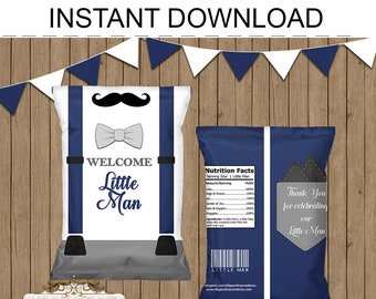 Little Man Theme Favor Bag - Little Man Party - Chip Bag - Party Favor Bags - Printable - DIY - INSTANT DOWNLOAD