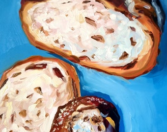 Oil Painting Bread, Contemporary Food Art, Signed Still Life