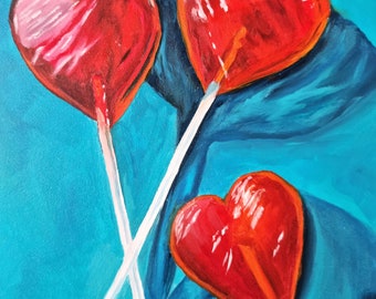 Oil Painting Still Life, Lollipop Food Art, Signed Contemporary Painting