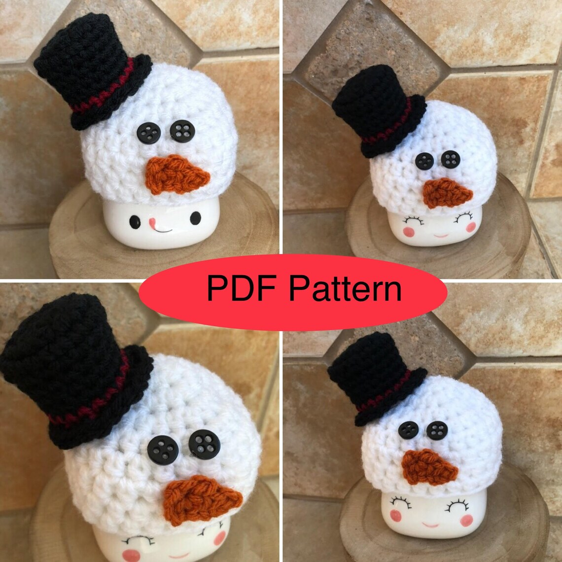 PATTERN Snowman Marshmallow Mug Hat Crochet PATTERN PDF Etsy
