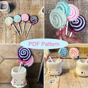 PATTERN Swirl Lollipop tiered tray display | Rae Dunn inspired candy and ice cream tiered tray themed Pattern | PDF Crochet lollipops decor
