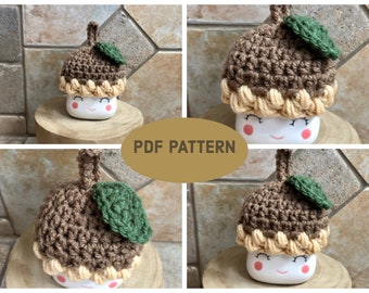 PATTERN Fall Acorn Marshmallow Mug Hat Crochet  | Pattern for Rae Dunn inspired mug hats | Digital Download Mug Hat Pattern