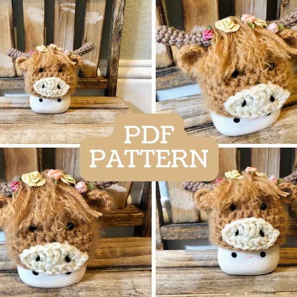 PATTERN Highland Cow Marshmallow Mug Hat / Rae Dunn Farmhouse display tiered tray cow mug hat / Highland Cow Decor / Farmhouse Decor